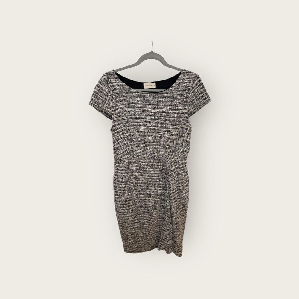 The Nines Black White Tweed Gathered Waist Dress‎ Size Medium
